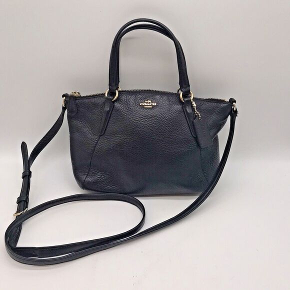Coach Kelsey Crossbody Satchel Bag Black Genuine Pebbled Leather Zipper F57563 - Picture 1 of 12